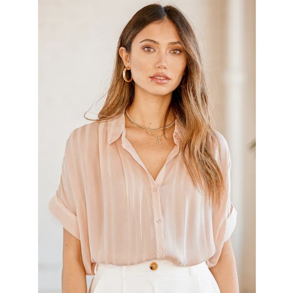 Lulus Everlee Light Pink Striped Button up Blouse Size XS Nwt Oversized Office